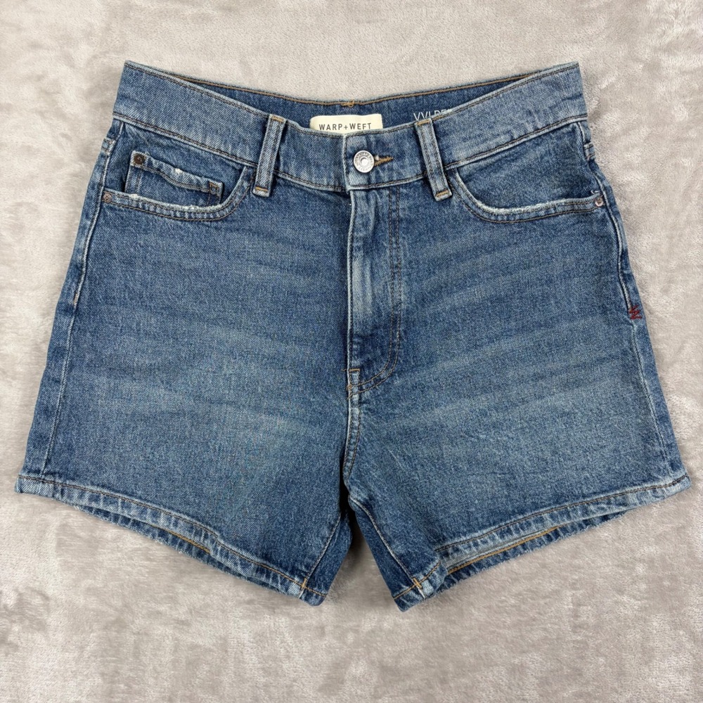 Warp + Weft Vivi Denim Short 2/26 High Rise Relaxed Distressed Blue Vacation